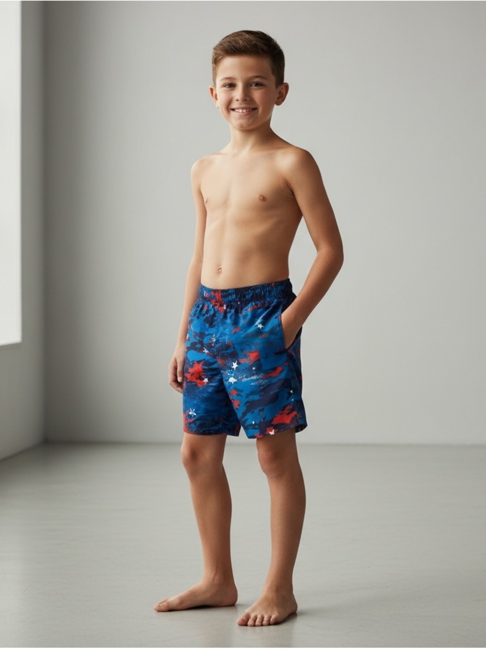 Hurley Blue Camo Swim Shorts with Red Star Accents NWT Size Medium Retail $40